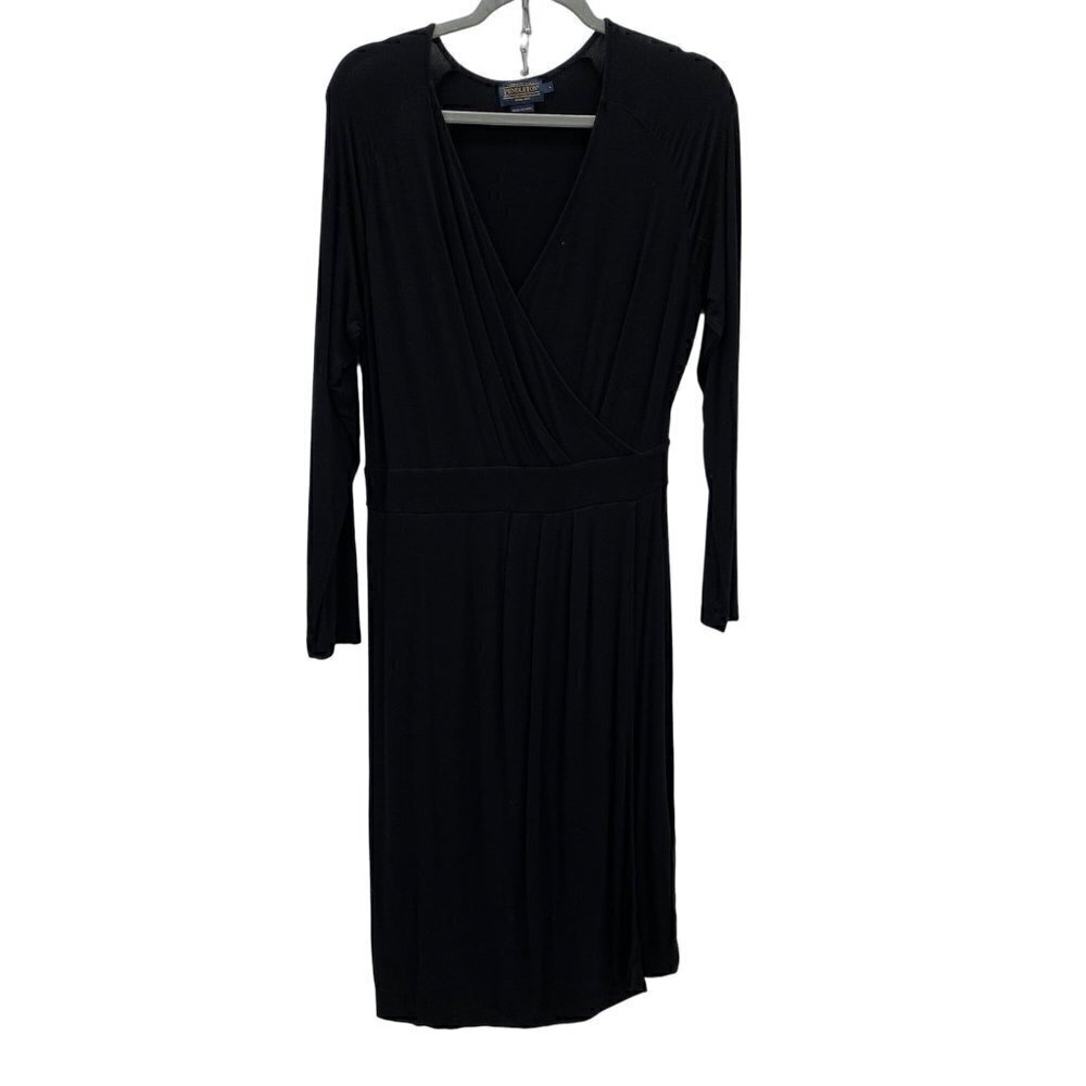 Pendleton Long Sleeve Black Faux Wrap Dress Women's Size L